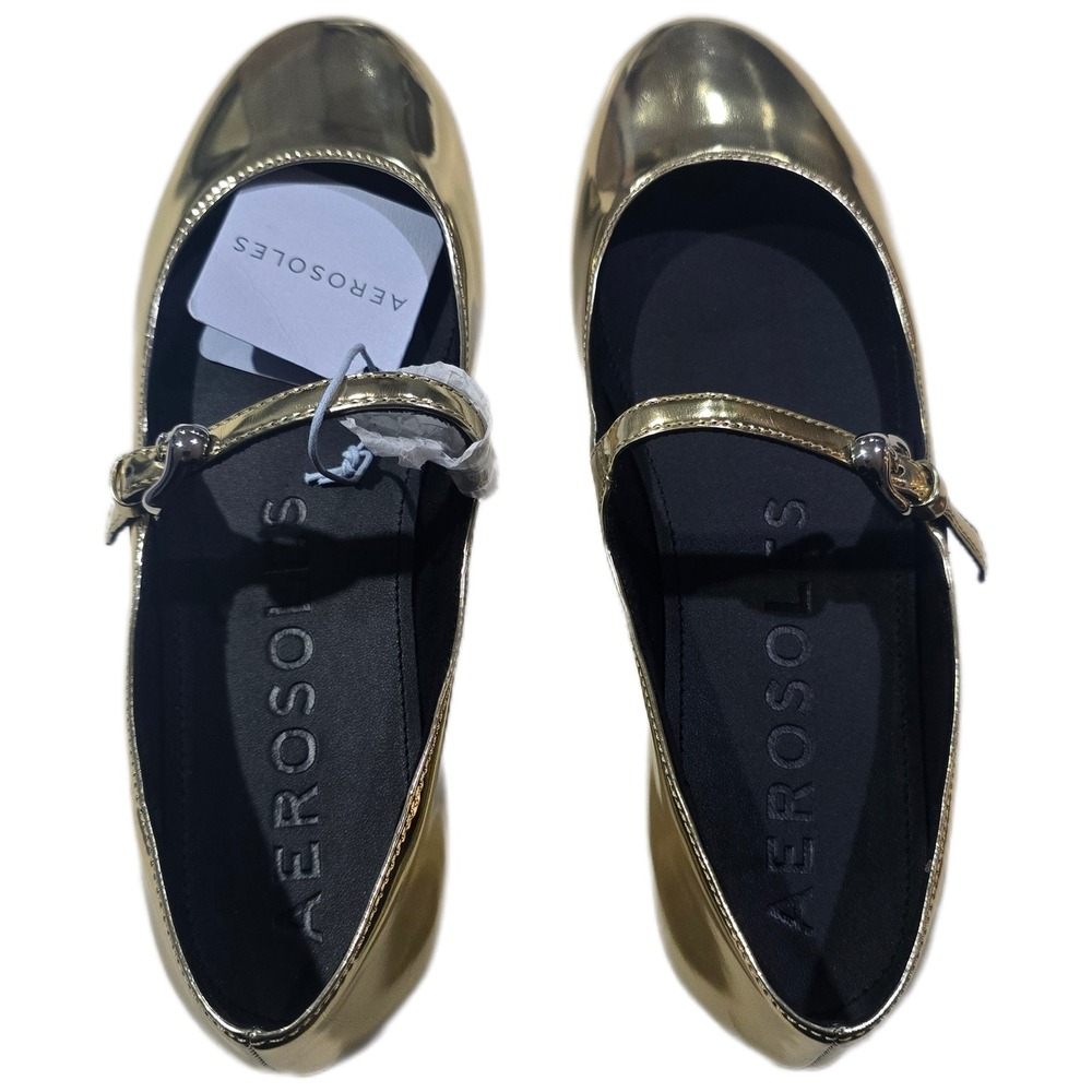 Aerosoles Women Gold Metallic Mary Jane Flats Ortholite Comfort Shoes Size 8 - Picture 5 of 7
